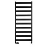Grzejnik łazienkowy Terma Leda. Grzejnik wąski o szerokości 50cm i wysokości 115cm, kolor czarny, z podłączeniem dolnym o rozsta