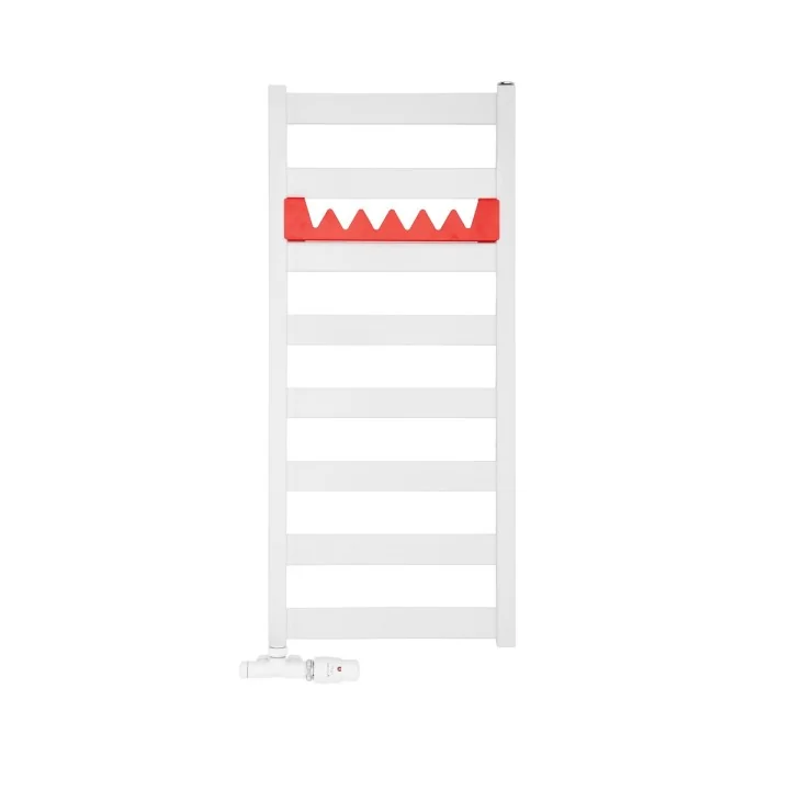 Grzejnik łazienkowy Terma Leda. Grzejnik wąski o szerokości 40cm i wysokości 91cm, kolor biały, z podłączeniem dolnym o rozstawi