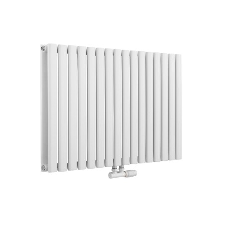 Grzejnik dekoracyjny Ultimate 2, rozmiar 60x96 w kolorze białym, z zaworem zespolonym Multiflow w figurze kątowej prawej, koloru białego. 