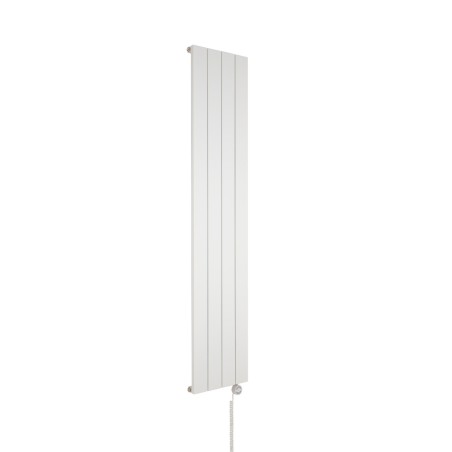 Grzejnik dekoracyjny pionowy elektryczny Drama biały, 180x37 z grzałką elektryczną MOA 600W białą. 