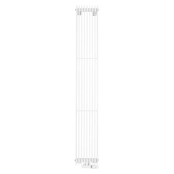 Grzejnik dekoracyjny pionowy Samum 1, o wymiarach 180x25 w kolorze białym, z dopasowanym kolorystycznie zaworem termostatycznym 