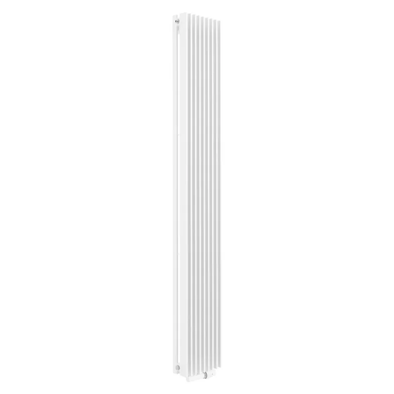 Grzejnik dekoracyjny Samum 2, 180x25 biały, z dopasowanym zaworem termostatycznym zespolonym Twins w kolorze białym, w figurze k