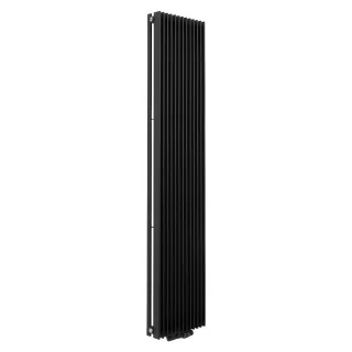 Grzejnik dekoracyjny Samum 2, 180x37 czarny mat, z dopasowanym zaworem termostatycznym zespolonym Twins w kolorze czarnym, w fig