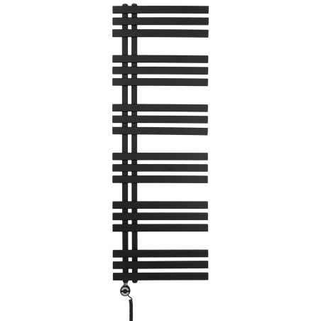 Grzejnik łazienkowy Elche 145x50cm czarny z zestawem trójników Integra czarna oraz z grzałką Terma Moa czarna