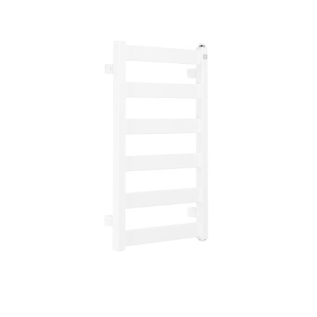 Grzejnik łazienkowy Terma Leda. Grzejnik wąski o szerokości 40cm i wysokości 67cm, kolor biały mat, z podłączeniem dolnym o rozstawie 370mm
